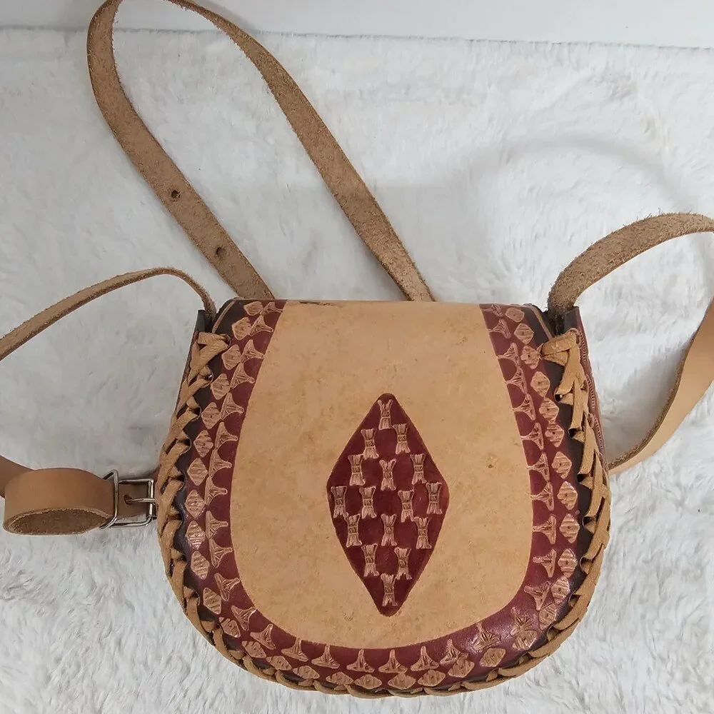 Brown Leather Mexico Mini Crossbody Boho Festival Hippie
